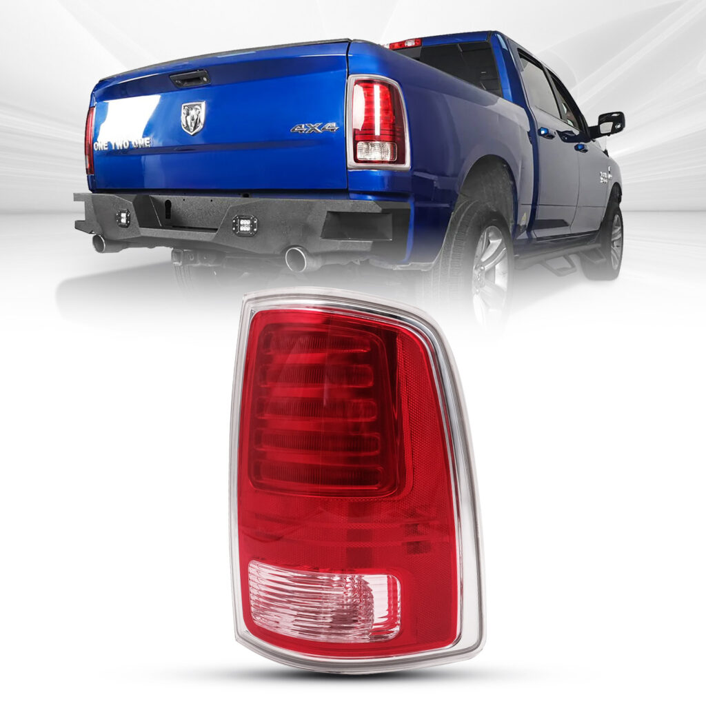 FIONE LED Tail Light Assembly For Dodge Ram 1500/2500/3500 (2013-2018) – Left Driver Side, Clear & Red Lens