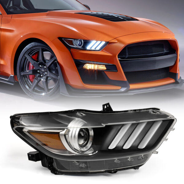 FIONE for Ford Mustang Headlight 2015 2016 2017 [HID/Xenon Model] Headlamp (Headlight Ballast & D3S Light Bulb Not Included) Clear Lens Black Housing Front Right Passenger Side