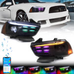 FIONE RGB Multicolor Headlights Assembly for Dodge Charger 2011 2012 2013 2014 Halogen Model Headlamps with Dual Beam Lens Full LED DRL left Driver & Right Passenger Side  (Not Fit HID Model)