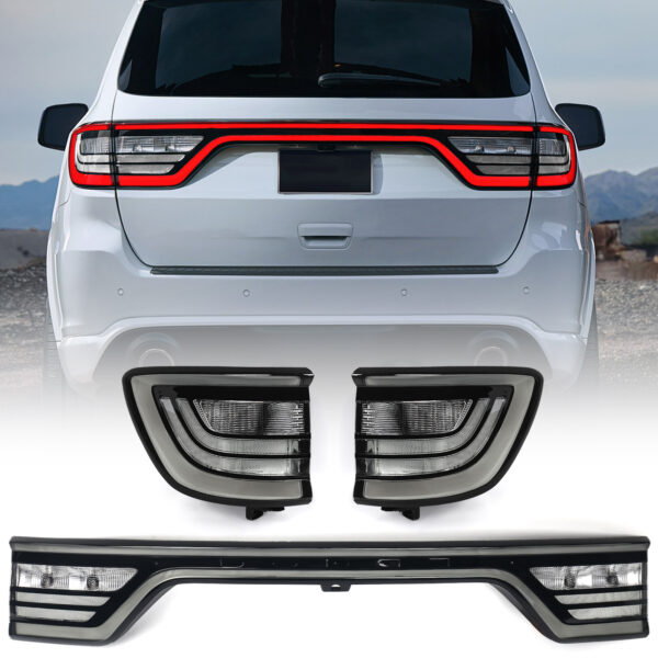 FIONE 3PCS Tail Lights for Dodge Durango 2014-2022 Liftgate Center Tail light+ A Pair Outer Tail Lights Rear Brake Lamp LED Type Assembly Smoked Black Housing (include LH+RH Outer Tail Lights)