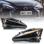 FIONE: For Lexus Is250 Headlights Assembly 2006-2012 IS250/IS250C IS350/IS350C IS220d, 2008-2014 ISF Projector with Amber LED DRL Start Up Animation Right Passenger & Left Driver Side