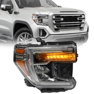 FIONE - For GMC Sierra 1500 Headlight Assembly 2019 2020 2021 Replacement LED Type with halogen turn signal light Chrome Interior Headlamps (Passenger) 84772474 GM2503495