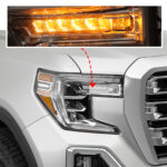 FIONE - For GMC Sierra 1500 Headlight Assembly 2019 2020 2021 Replacement LED Type with halogen turn signal light Chrome Interior Headlamps (Passenger) 84772474 GM2503495