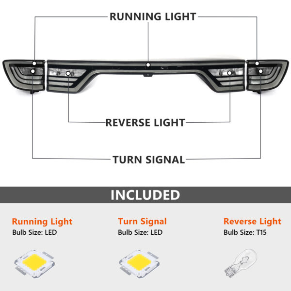 FIONE 3PCS Tail Lights for Dodge Durango 2014-2022 Liftgate Center Tail light+ A Pair Outer Tail Lights Rear Brake Lamp LED Type Assembly Smoked Black Housing (include LH+RH Outer Tail Lights)