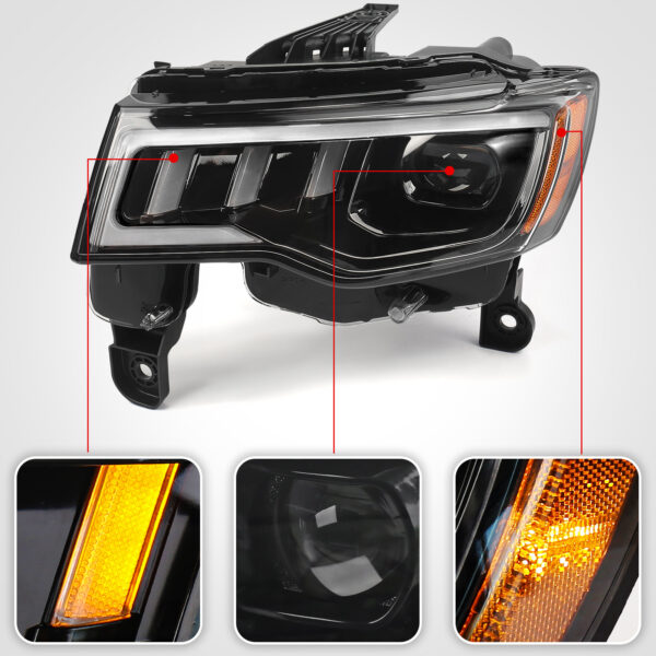 FIONE LED Headlights Assembly Compatible with Jeep Grand Cherokee 2014-2021 [Only Fit HALOGEN Model] 1 Pair Projector Headlamps with Bulbs and Ballasts Passenger Driver Side RH LH