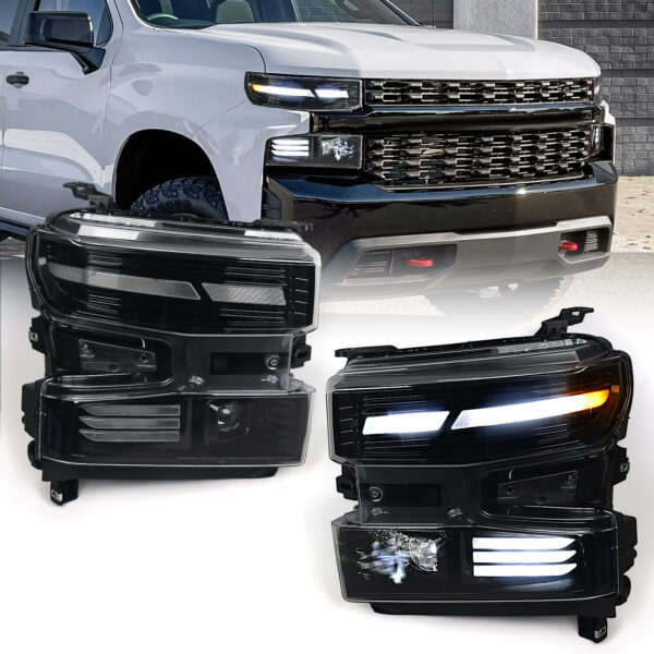 FULL LED Headlights Assembly Compatible with Chevy Silverado 2019 2020 2021 Replacement Head Light Lamp LH+RH Only Fit for The HALOGEN Version Model