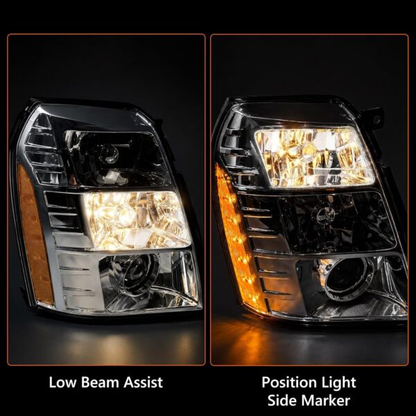 FIONE HID Headlights W/O Bulbs Compatible with Cadillac Escalade/ESV 2007-2014/2007-2013 EXT/Chrome Housing Xenon Headlamp 20806108 20806109