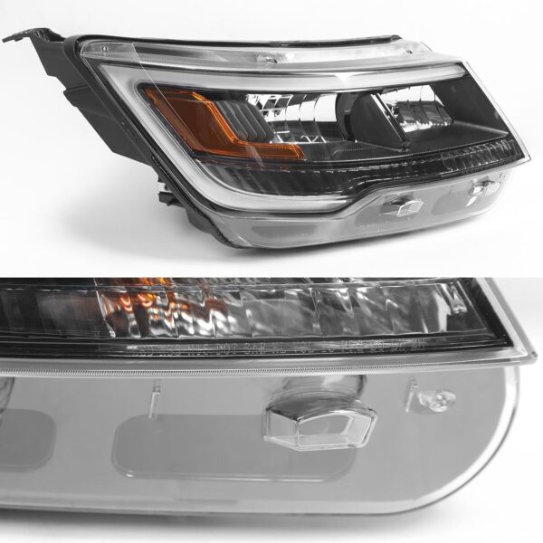 FIONE Headlight Assembly Compatible with Ford Explorer 2016 2017 2018 Pair [Halogen Model] Black Housing Replacement Headlamp W/LED DRL Left & Right Side FB5Z 13008 AD FB5Z 13008 AE