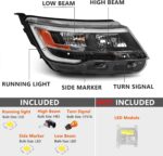 FIONE Headlight Assembly Compatible with Ford Explorer 2016 2017 2018 Pair [Halogen Model] Black Housing Replacement Headlamp W/LED DRL Left & Right Side FB5Z 13008 AD FB5Z 13008 AE