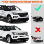 FIONE Headlight Assembly Compatible with Ford Explorer 2016 2017 2018 Pair [Halogen Model] Black Housing Replacement Headlamp W/LED DRL Left & Right Side FB5Z 13008 AD FB5Z 13008 AE