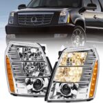 FIONE HID Headlights W/O Bulbs Compatible with Cadillac Escalade/ESV 2007-2014/2007-2013 EXT/Chrome Housing Xenon Headlamp 20806108 20806109