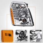 FIONE HID Headlights W/O Bulbs Compatible with Cadillac Escalade/ESV 2007-2014/2007-2013 EXT/Chrome Housing Xenon Headlamp 20806108 20806109