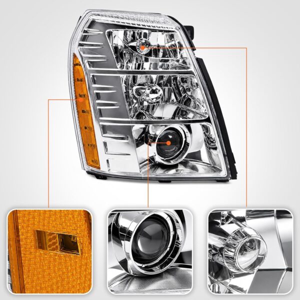 FIONE HID Headlights W/O Bulbs Compatible with Cadillac Escalade/ESV 2007-2014/2007-2013 EXT/Chrome Housing Xenon Headlamp 20806108 20806109