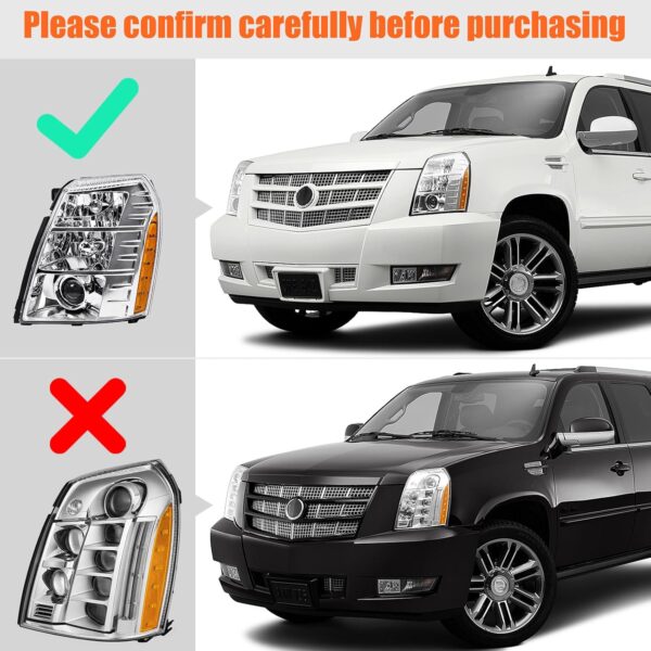 FIONE HID Headlights W/O Bulbs Compatible with Cadillac Escalade/ESV 2007-2014/2007-2013 EXT/Chrome Housing Xenon Headlamp 20806108 20806109